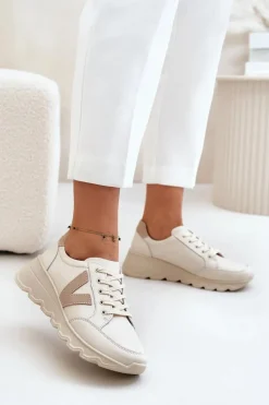 Skórzane Buty Sportowe Damskie Vinceza 7918 Beżowe