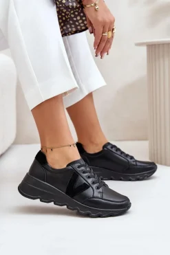 Skórzane Buty Sportowe Damskie Vinceza 7918 Czarne