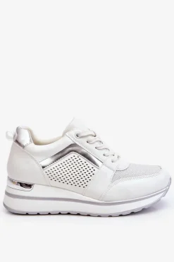 Skórzane Buty Sportowe Na Niewysokim Koturnie Białe Braylen