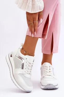 Skórzane Buty Sportowe Na Niewysokim Koturnie Białe Braylen