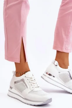 Skórzane Buty Sportowe Na Niewysokim Koturnie Białe Braylen