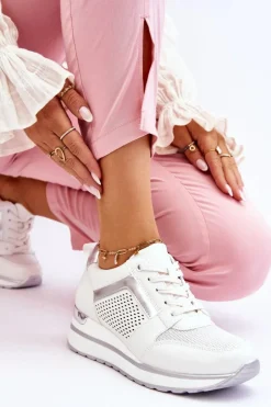 Skórzane Buty Sportowe Na Niewysokim Koturnie Białe Braylen