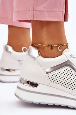 Skórzane Buty Sportowe Na Niewysokim Koturnie Białe Braylen