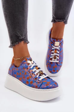 Skórzane Buty Sportowe Na Platformie Maciejka 06191-06 Niebieskie
