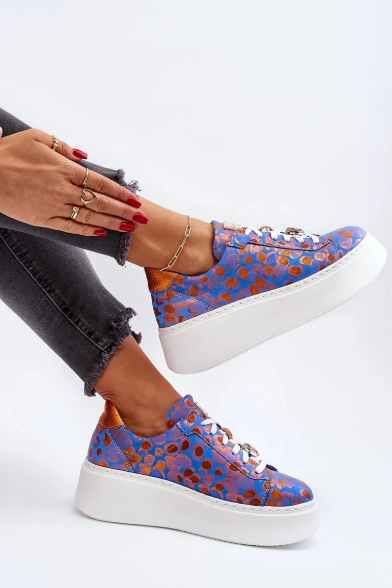 Skórzane Buty Sportowe Na Platformie Maciejka 06191-06 Niebieskie