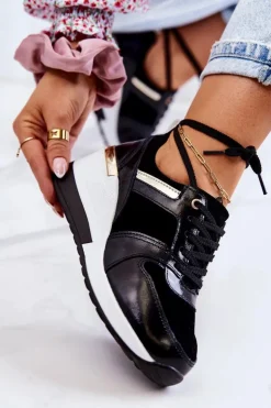 Skórzane Buty Sportowe Na Koturnie Czarno-Białe Rayana