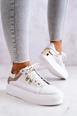 Skórzane Buty Sportowe Na Platformie Białe Mary Ann