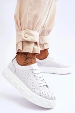 Skórzane Buty Sportowe Na Masywnej Platformie Białe Montigo