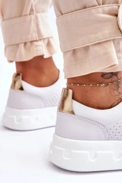 Skórzane Buty Sportowe Na Masywnej Platformie Białe Montigo