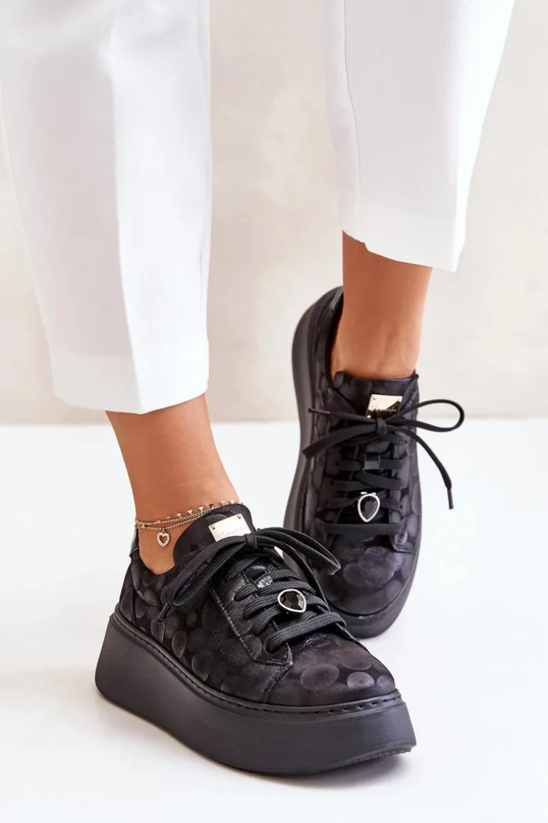 Skórzane Buty Sportowe Na Platformie Maciejka 06191-42 Czarne
