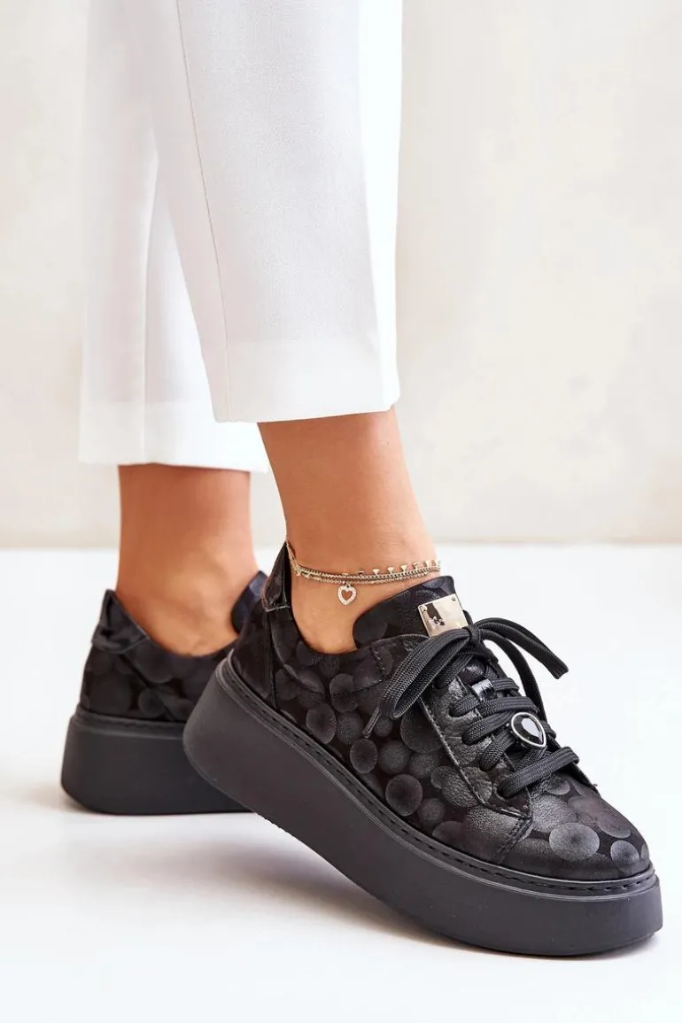 Skórzane Buty Sportowe Na Platformie Maciejka 06191-42 Czarne