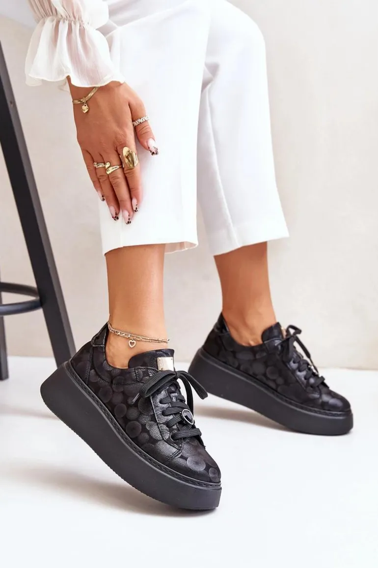 Skórzane Buty Sportowe Na Platformie Maciejka 06191-42 Czarne