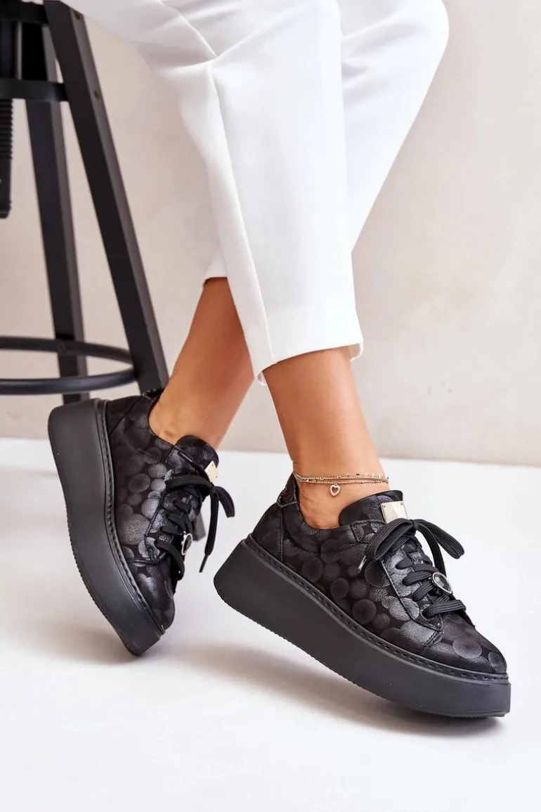 Skórzane Buty Sportowe Na Platformie Maciejka 06191-42 Czarne