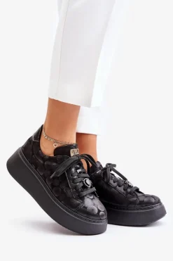 Skórzane Buty Sportowe Na Platformie Maciejka 06191-42 Czarne
