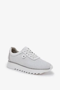 Skórzane Buty Sportowe Na Platformie Z Brokatem D&A LR51-629 Białe