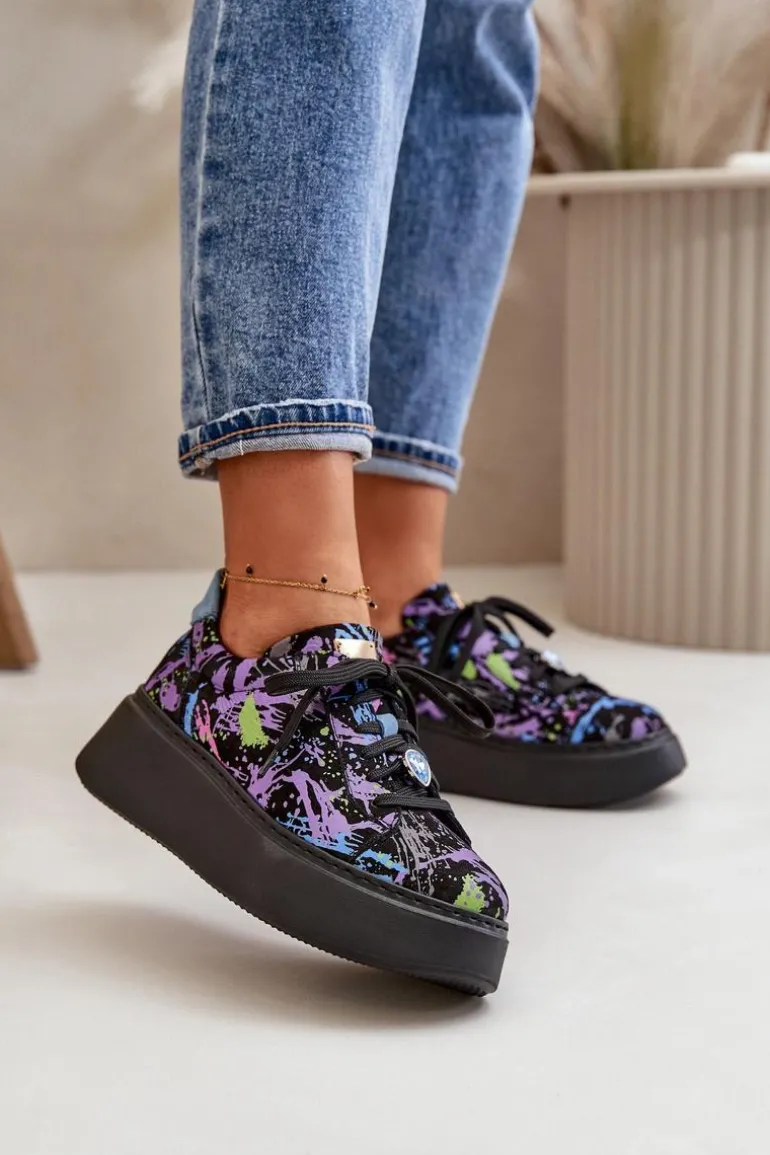 Skórzane Buty Sportowe Na Platformie Maciejka 06191-05 Fioletowe