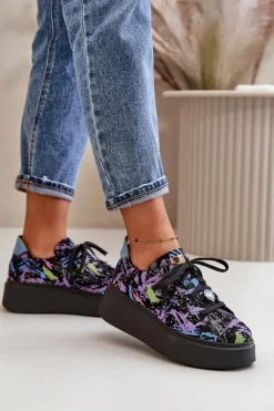Skórzane Buty Sportowe Na Platformie Maciejka 06191-05 Fioletowe