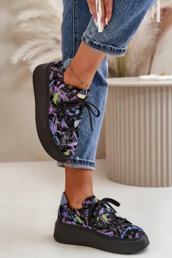 Skórzane Buty Sportowe Na Platformie Maciejka 06191-05 Fioletowe