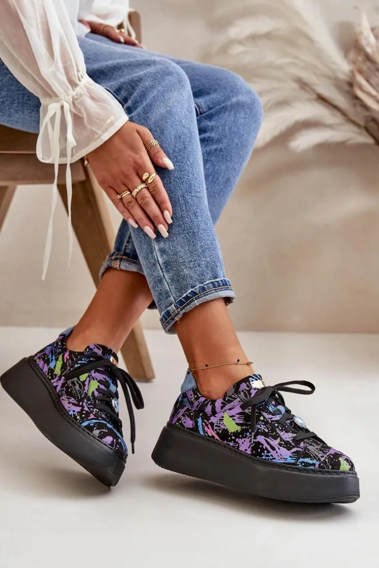 Skórzane Buty Sportowe Na Platformie Maciejka 06191-05 Fioletowe