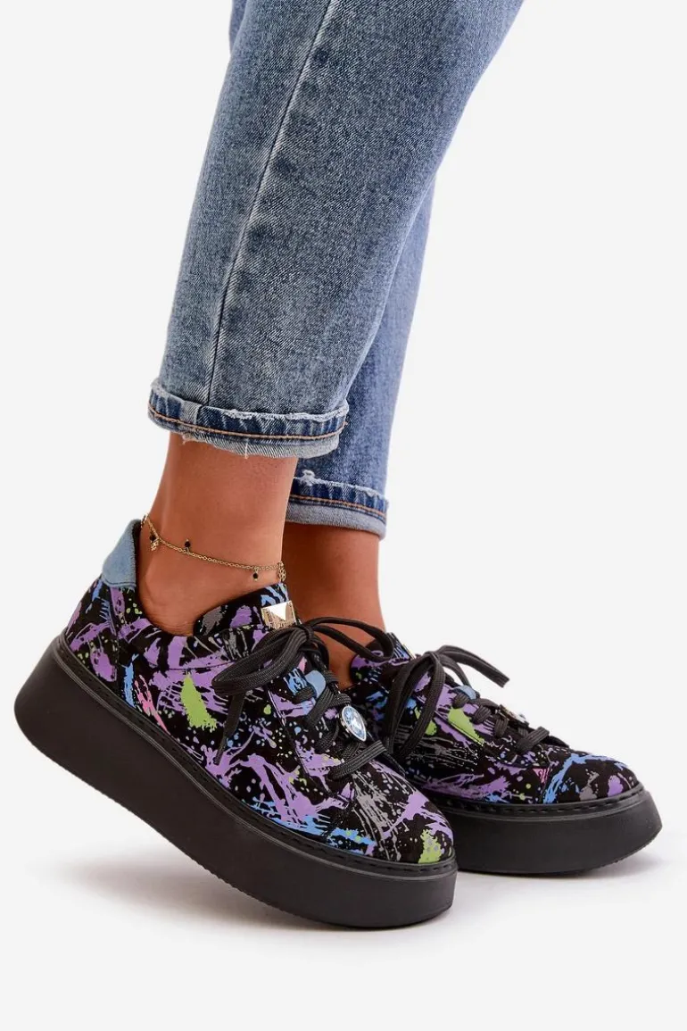 Skórzane Buty Sportowe Na Platformie Maciejka 06191-05 Fioletowe
