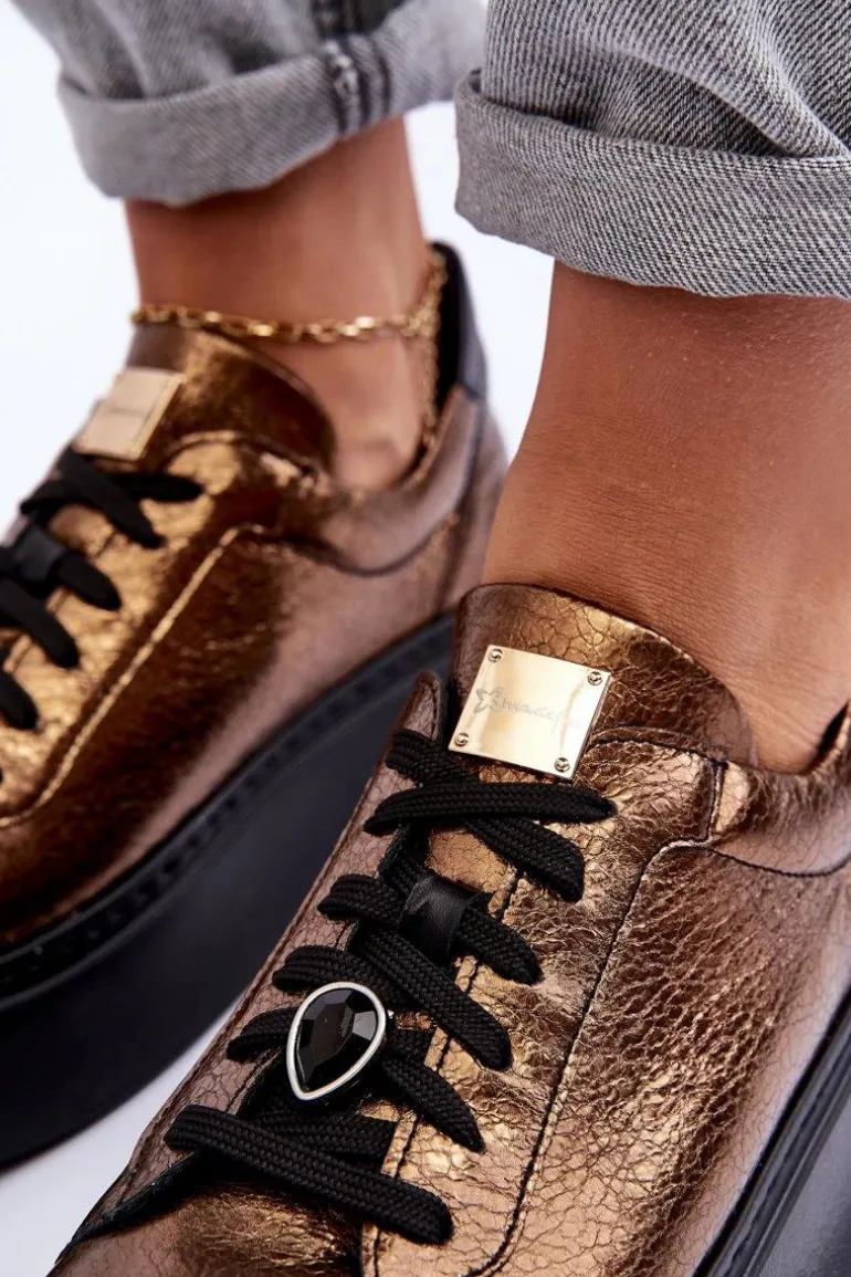 Skórzane Buty Sportowe Na Platformie Maciejka 06191-24 Miedziane