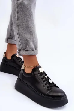 Skórzane Buty Sportowe Na Platformie Maciejka 06191-01 Czarne