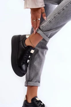 Skórzane Buty Sportowe Na Platformie Maciejka 06191-01 Czarne