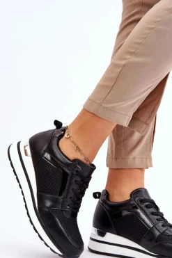 Skórzane Buty Sportowe Na Niewysokim Koturnie Czarne Braylen