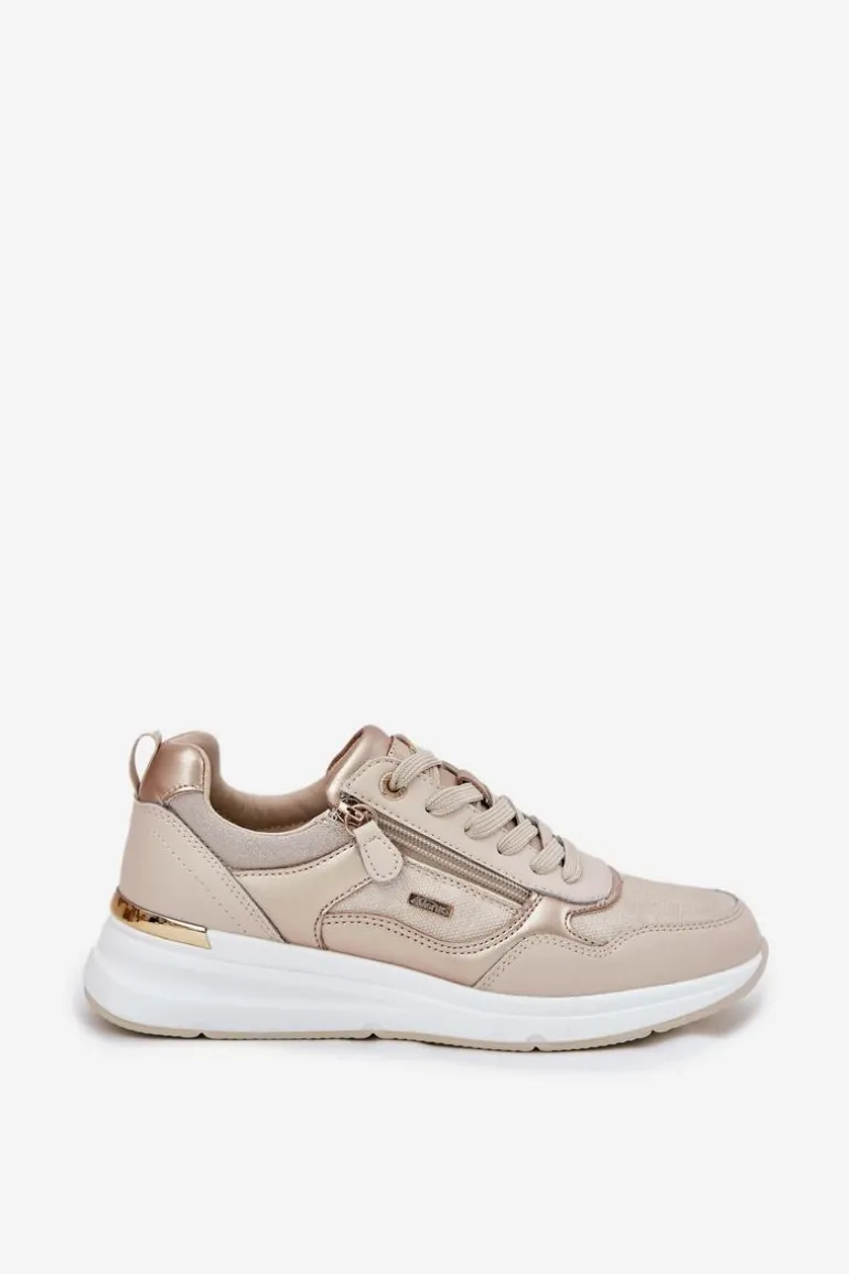 Skórzane Buty Sportowe Sneakersy Damskie Z Zamkiem Beżowe Lilimia
