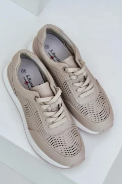 Skórzane Buty Sportowe Sneakersy Damskie S.Barski LR51-551 Beżowe