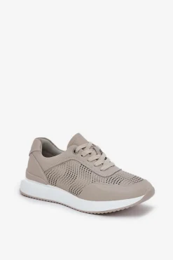 Skórzane Buty Sportowe Sneakersy Damskie S.Barski LR51-551 Beżowe