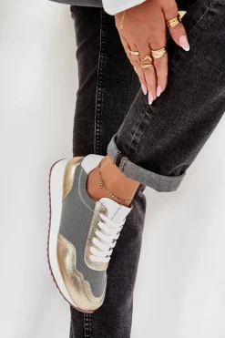 Skórzane Buty Sportowe Sneakersy Damskie D&A LR51-847 Złote