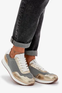 Skórzane Buty Sportowe Sneakersy Damskie D&A LR51-847 Złote