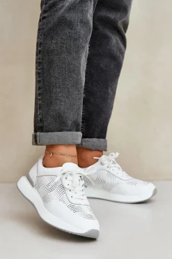 Skórzane Buty Sportowe Sneakersy Damskie S.Barski LR51-551 Białe