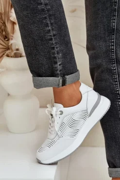 Skórzane Buty Sportowe Sneakersy Damskie S.Barski LR51-551 Białe