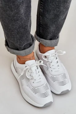 Skórzane Buty Sportowe Sneakersy Damskie S.Barski LR51-551 Białe