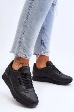 Skórzane Buty Sportowe Sznurowane Na Platformie Czarne Merida