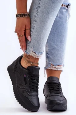 Skórzane Buty Sportowe Sznurowane Na Platformie Czarne Merida