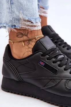 Skórzane Buty Sportowe Sznurowane Na Platformie Czarne Merida