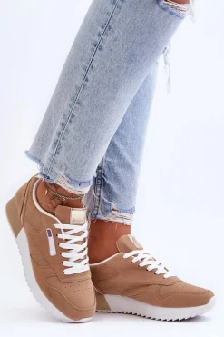 Skórzane Buty Sportowe Sznurowane Na Platformie Beżowe Merida