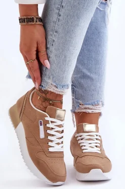 Skórzane Buty Sportowe Sznurowane Na Platformie Beżowe Merida