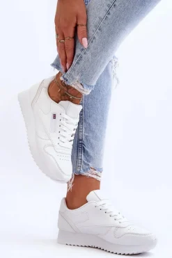 Skórzane Buty Sportowe Sznurowane Na Platformie Białe Merida