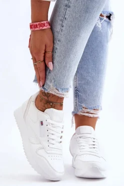 Skórzane Buty Sportowe Sznurowane Na Platformie Białe Merida
