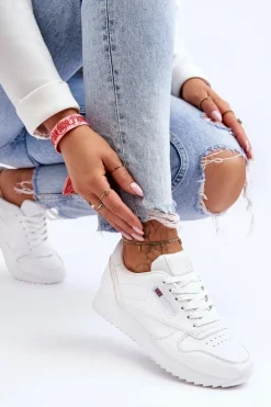 Skórzane Buty Sportowe Sznurowane Na Platformie Białe Merida