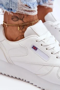 Skórzane Buty Sportowe Sznurowane Na Platformie Białe Merida