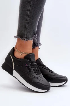 Skórzane Buty Sportowe Sznurowane Na Platformie Czarne Merida