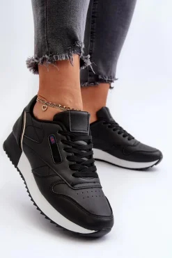 Skórzane Buty Sportowe Sznurowane Na Platformie Czarne Merida