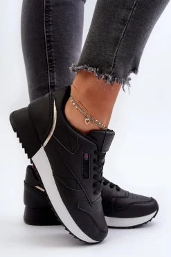 Skórzane Buty Sportowe Sznurowane Na Platformie Czarne Merida