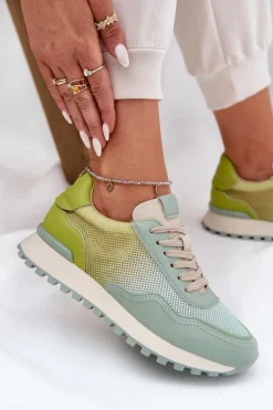 Skórzane Buty Sportowe Z Siateczką Damskie Vinceza 66775 Zielone