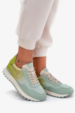 Skórzane Buty Sportowe Z Siateczką Damskie Vinceza 66775 Zielone
